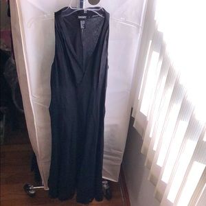 DKNY black flowy midi dress with floral detail